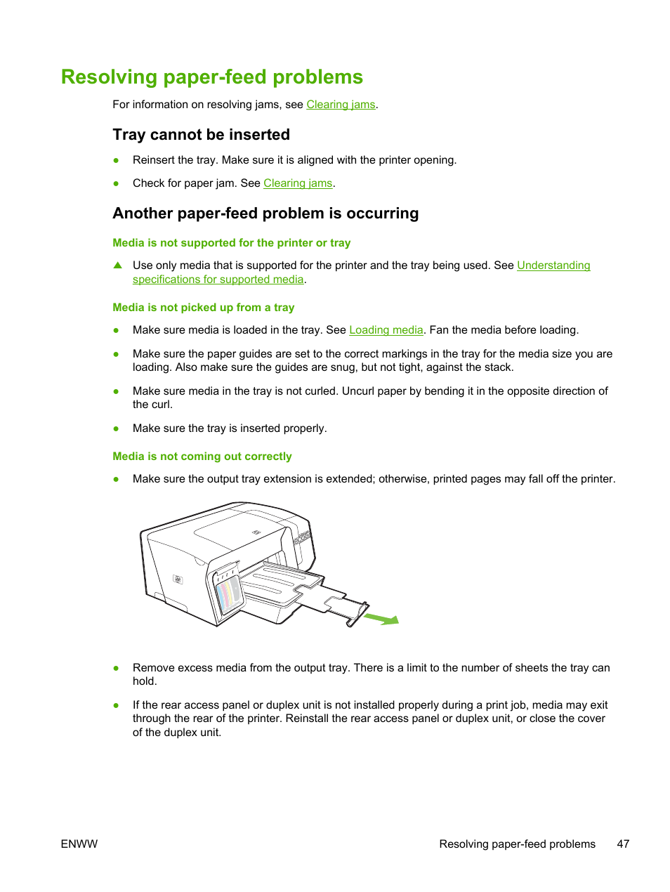 Resolving paper-feed problems, Tray cannot be inserted, Another paper-feed problem is occurring | Resolving paper-feed, Problems | HP Officejet Pro K550 Printer User Manual | Page 55 / 138