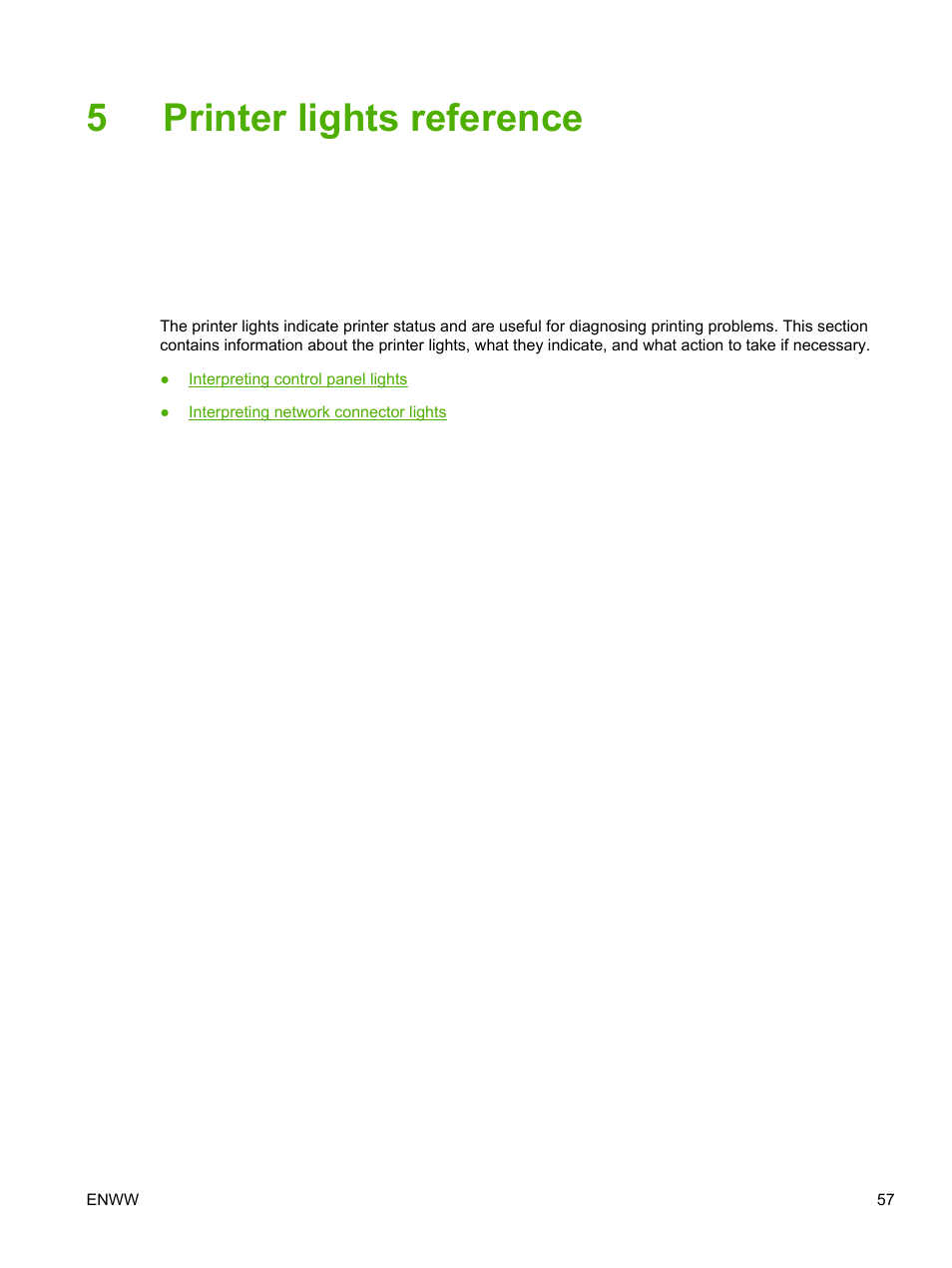 Printer lights reference, 5 printer lights reference, 5printer lights reference | HP Officejet Pro K550 Printer User Manual | Page 65 / 138