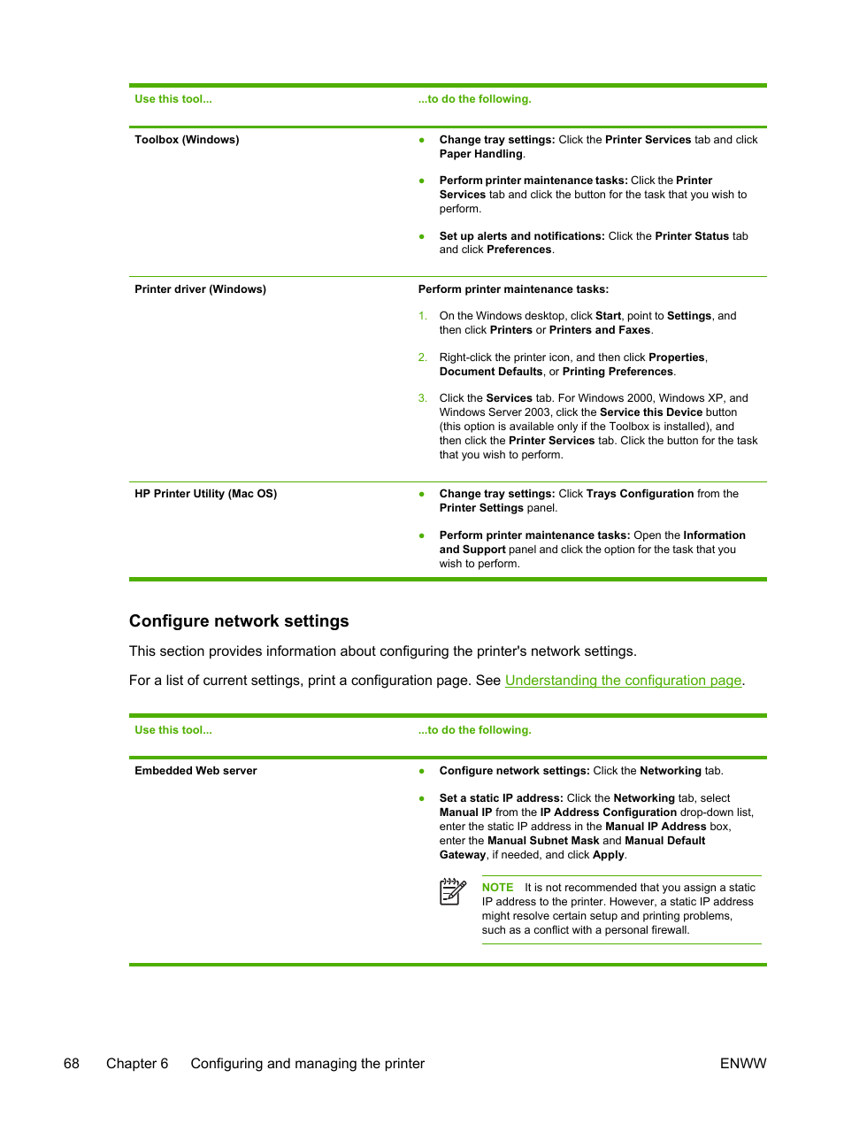 Configure network settings | HP Officejet Pro K550 Printer User Manual | Page 76 / 138