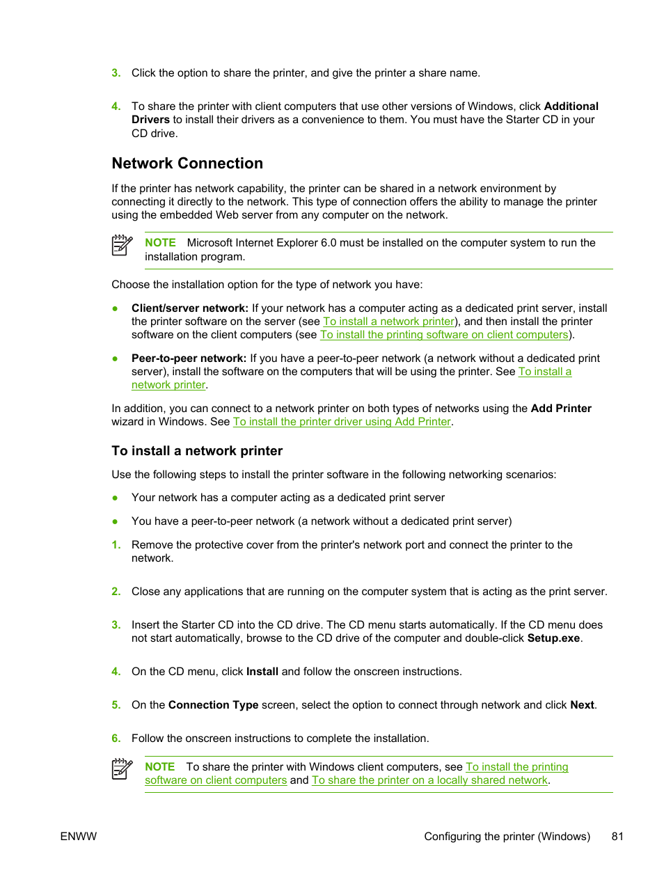 Network connection, To install a network printer | HP Officejet Pro K550 Printer User Manual | Page 89 / 138