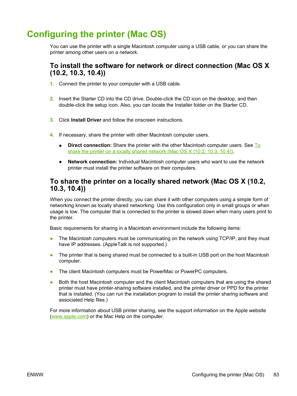 Configuring the printer (mac os), Configuring the printer (mac | HP Officejet Pro K550 Printer User Manual | Page 91 / 138