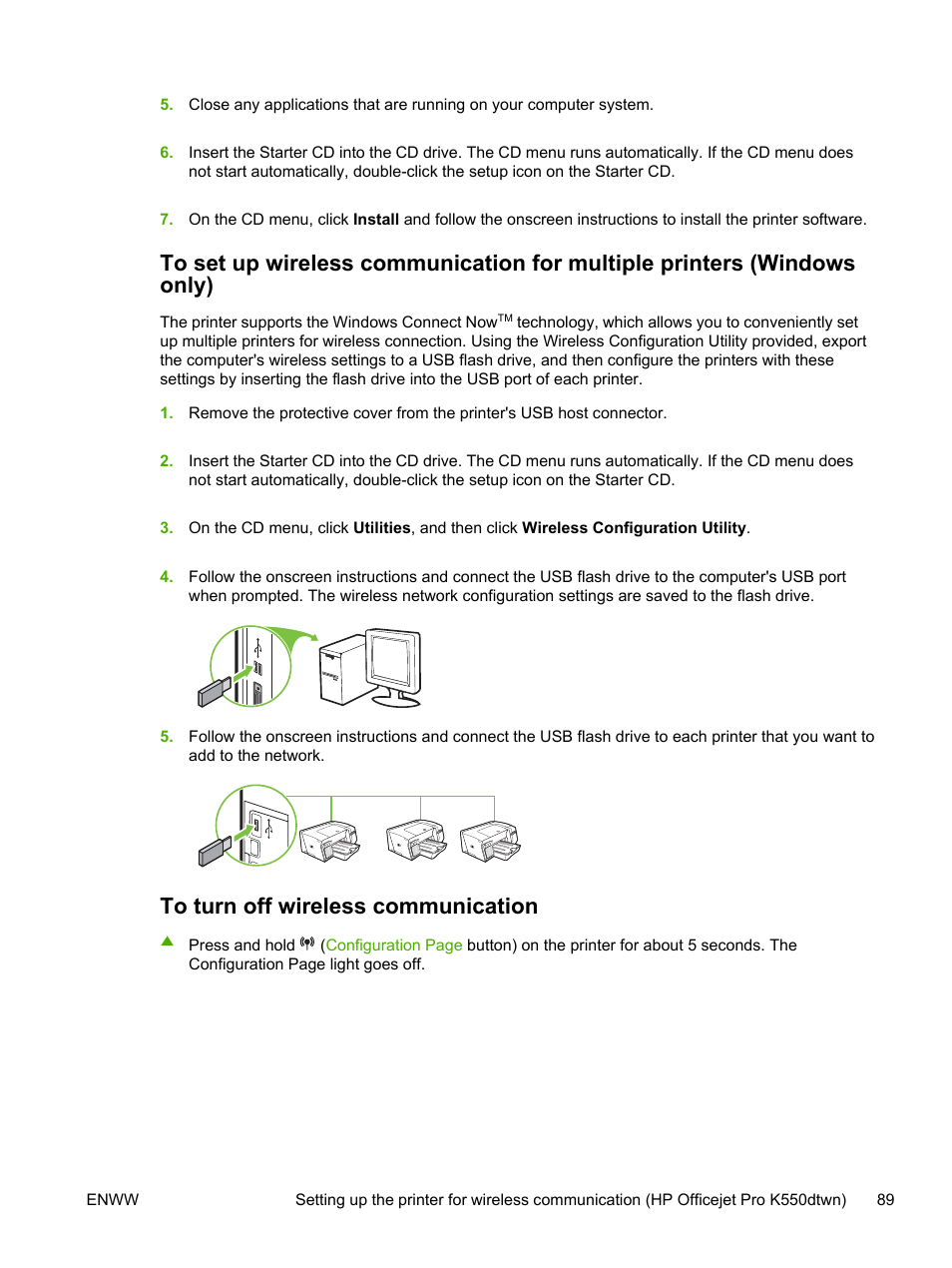 To turn off wireless communication | HP Officejet Pro K550 Printer User Manual | Page 97 / 138