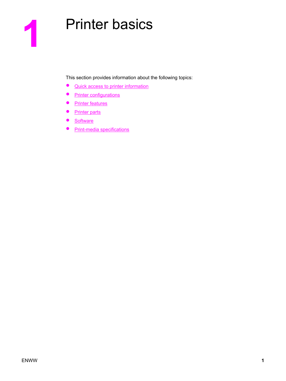 Printer basics, 1 printer basics | HP Color LaserJet 2550 Printer series User Manual | Page 11 / 176