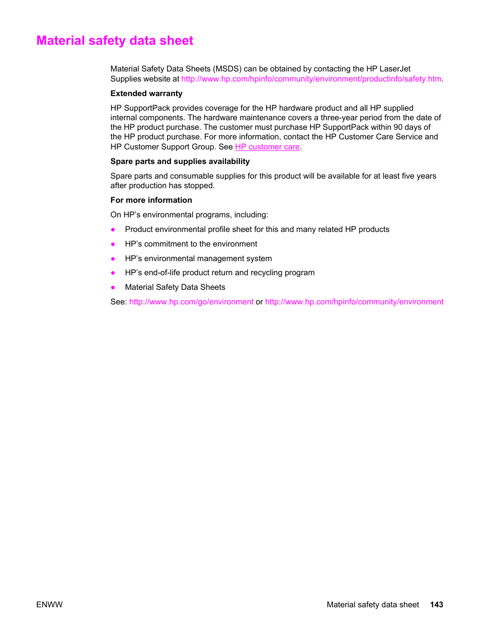 Material safety data sheet | HP Color LaserJet 2550 Printer series User Manual | Page 153 / 176