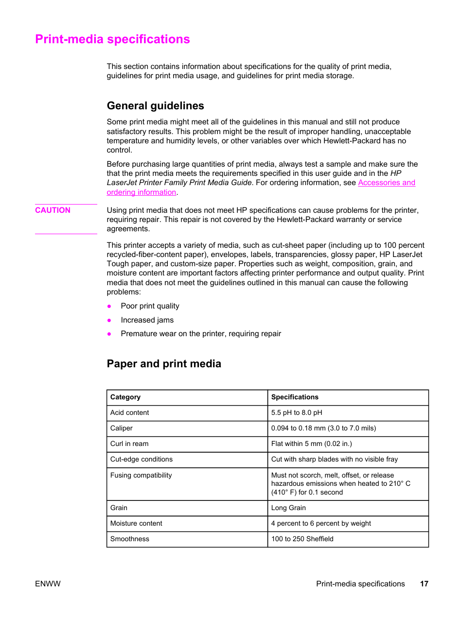 Print-media specifications, General guidelines, Paper and print media | General guidelines paper and print media | HP Color LaserJet 2550 Printer series User Manual | Page 27 / 176