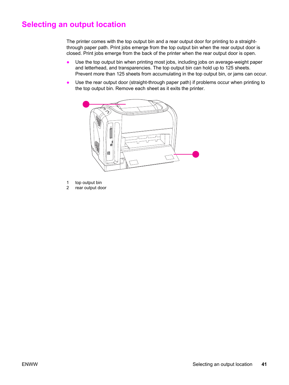 Selecting an output location | HP Color LaserJet 2550 Printer series User Manual | Page 51 / 176