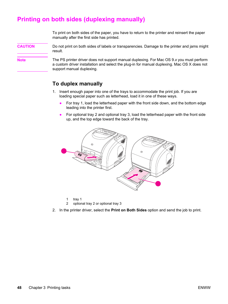 Printing on both sides (duplexing manually), To duplex manually, Printing on both sides | Duplexing manually) | HP Color LaserJet 2550 Printer series User Manual | Page 58 / 176