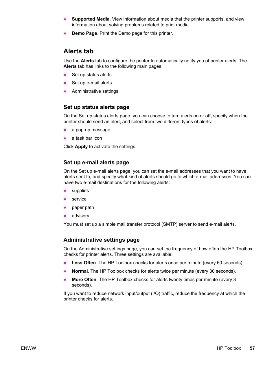 Alerts tab | HP Color LaserJet 2550 Printer series User Manual | Page 67 / 176