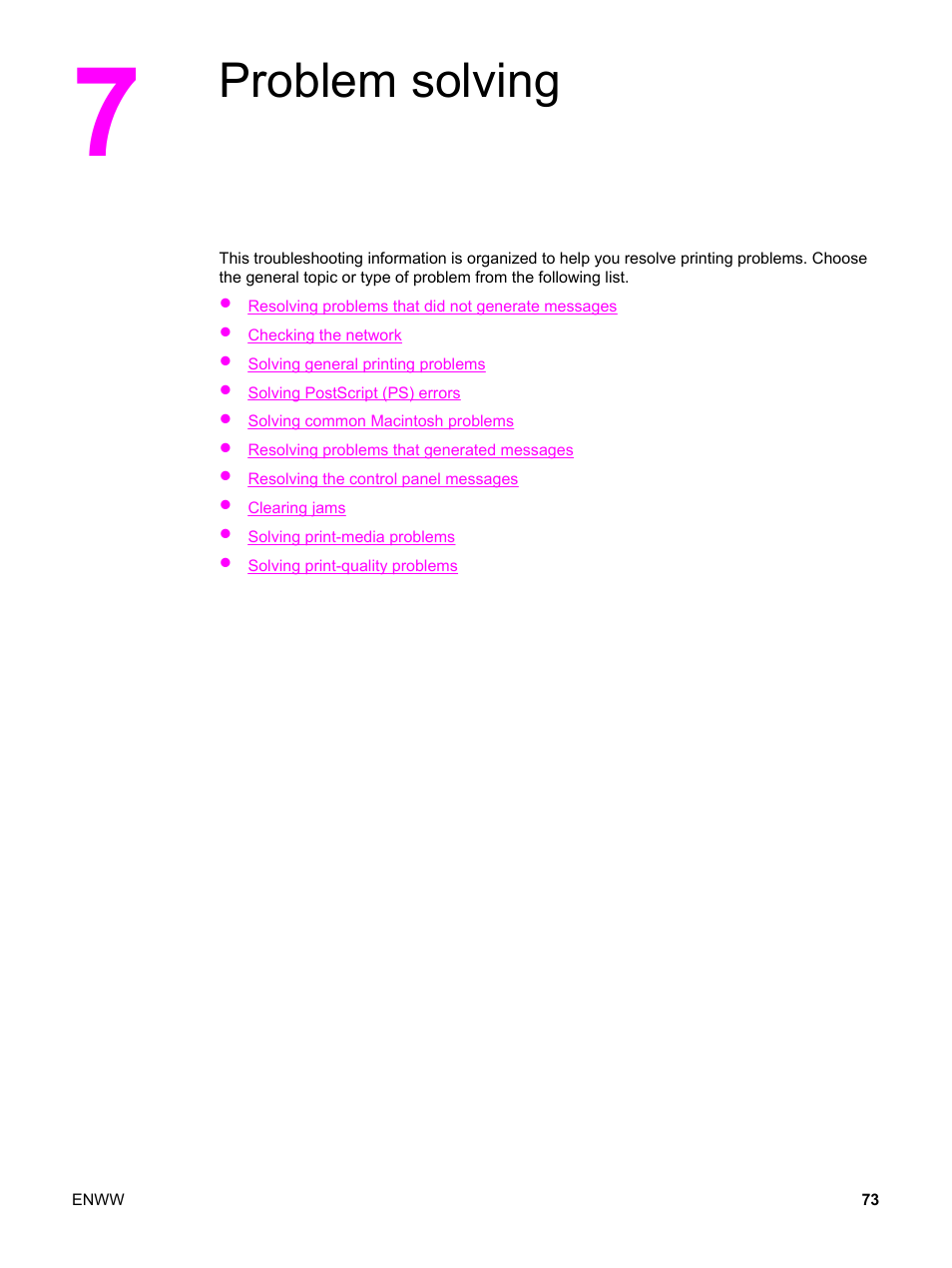 Problem solving, 7 problem solving | HP Color LaserJet 2550 Printer series User Manual | Page 83 / 176
