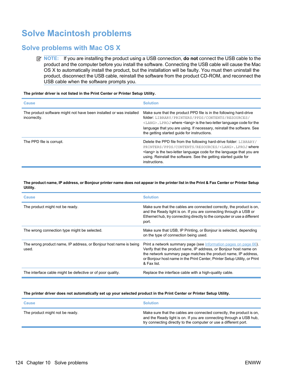 Solve macintosh problems, Solve problems with mac os x | HP Color LaserJet Professional CP5225 Printer series User Manual | Page 136 / 168