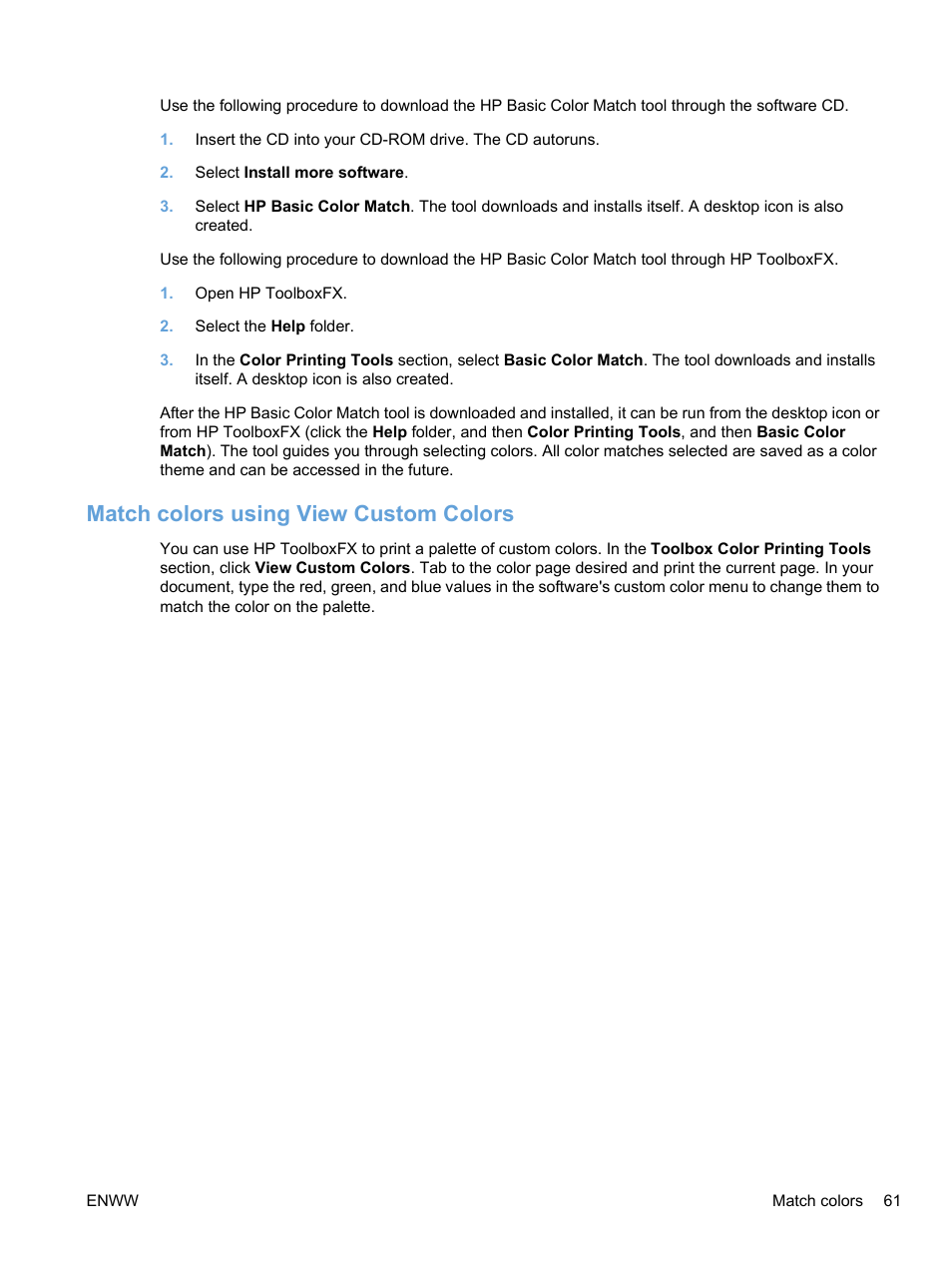 Match colors using view custom colors | HP Color LaserJet Professional CP5225 Printer series User Manual | Page 73 / 168