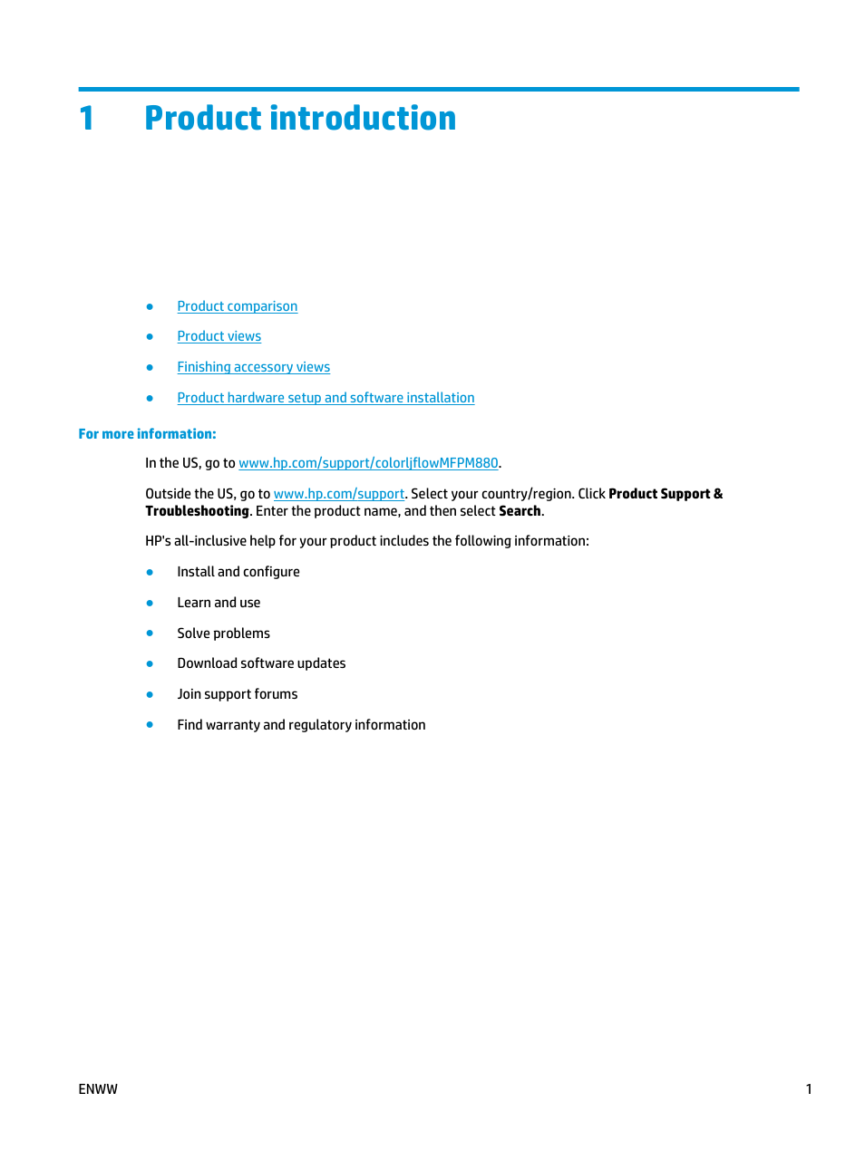 Product introduction, 1 product introduction, 1product introduction | HP Color LaserJet Enterprise flow M880 Multifunction Printer series User Manual | Page 11 / 202
