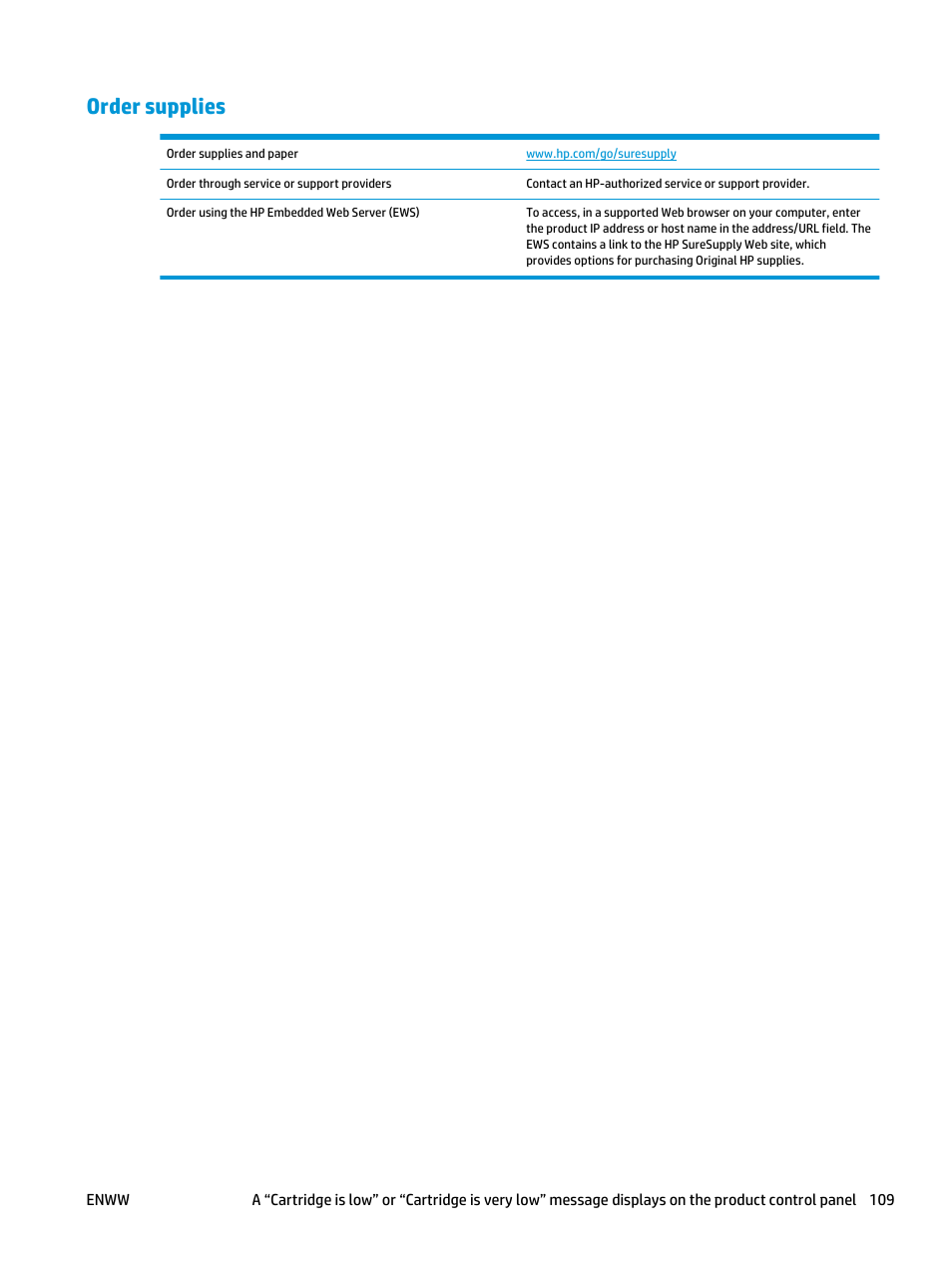 Order supplies | HP Color LaserJet Enterprise flow M880 Multifunction Printer series User Manual | Page 119 / 202