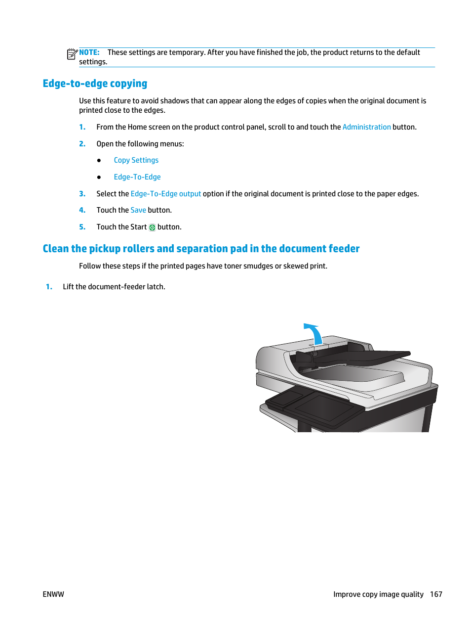 Edge-to-edge copying | HP Color LaserJet Enterprise flow M880 Multifunction Printer series User Manual | Page 177 / 202