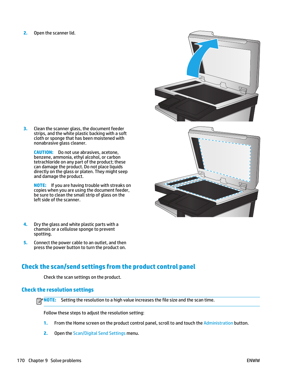 Check the resolution settings | HP Color LaserJet Enterprise flow M880 Multifunction Printer series User Manual | Page 180 / 202