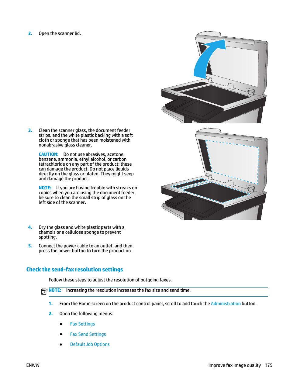 Check the send-fax resolution settings | HP Color LaserJet Enterprise flow M880 Multifunction Printer series User Manual | Page 185 / 202