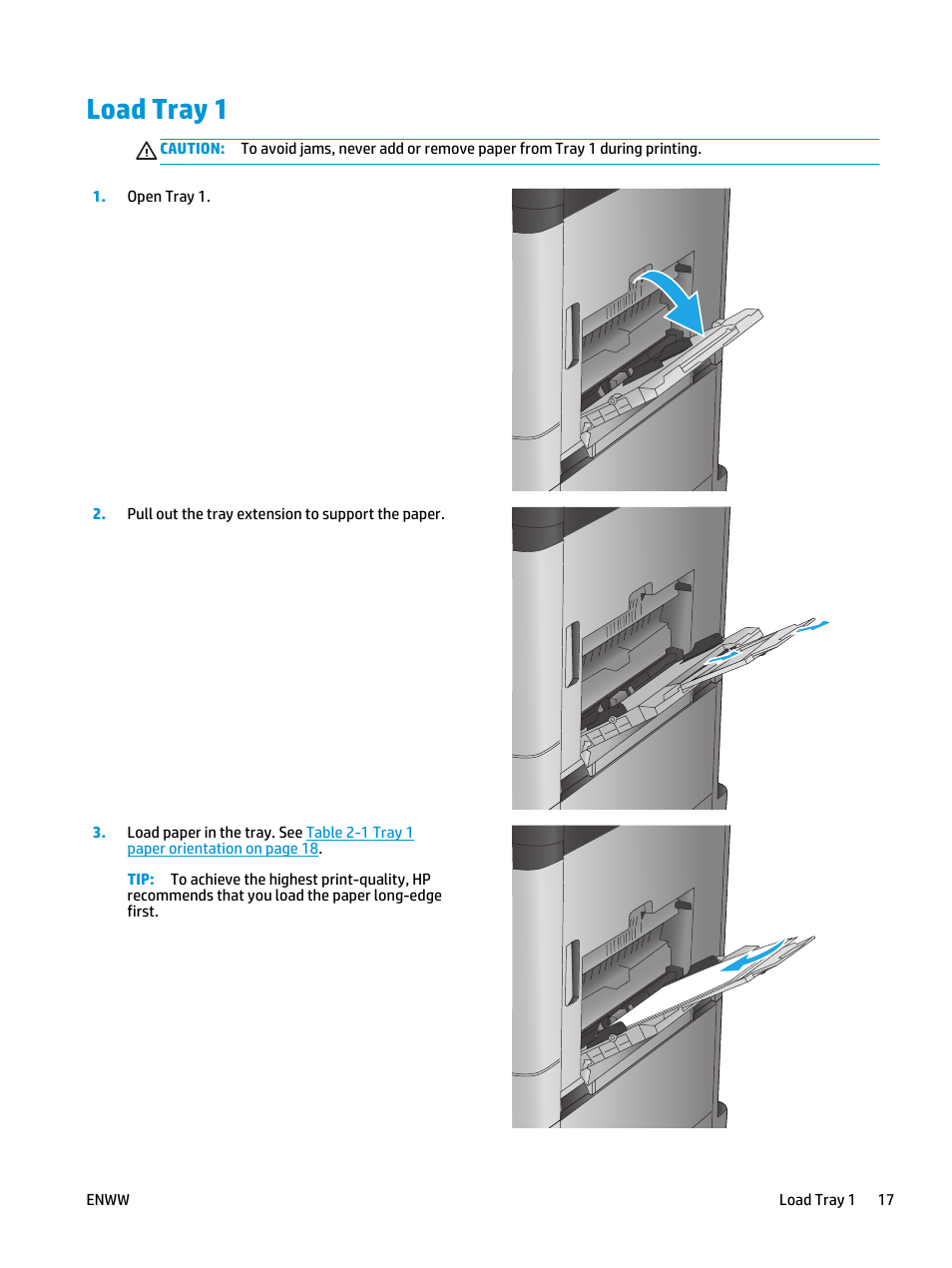 Load tray 1 | HP Color LaserJet Enterprise flow M880 Multifunction Printer series User Manual | Page 27 / 202