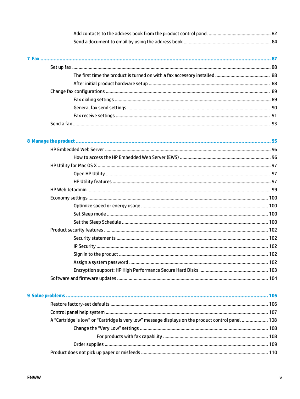 HP Color LaserJet Enterprise flow M880 Multifunction Printer series User Manual | Page 7 / 202