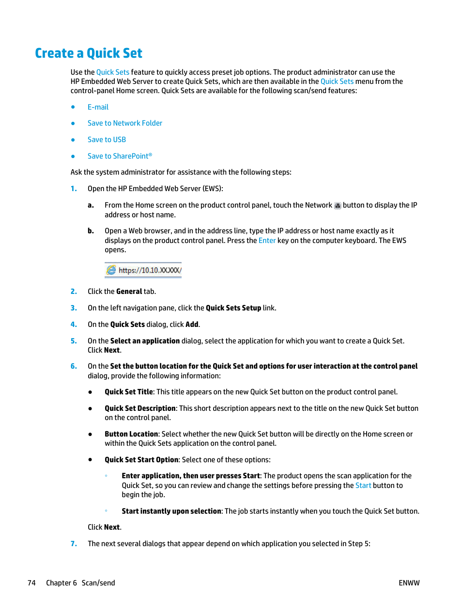 Create a quick set | HP Color LaserJet Enterprise flow M880 Multifunction Printer series User Manual | Page 84 / 202