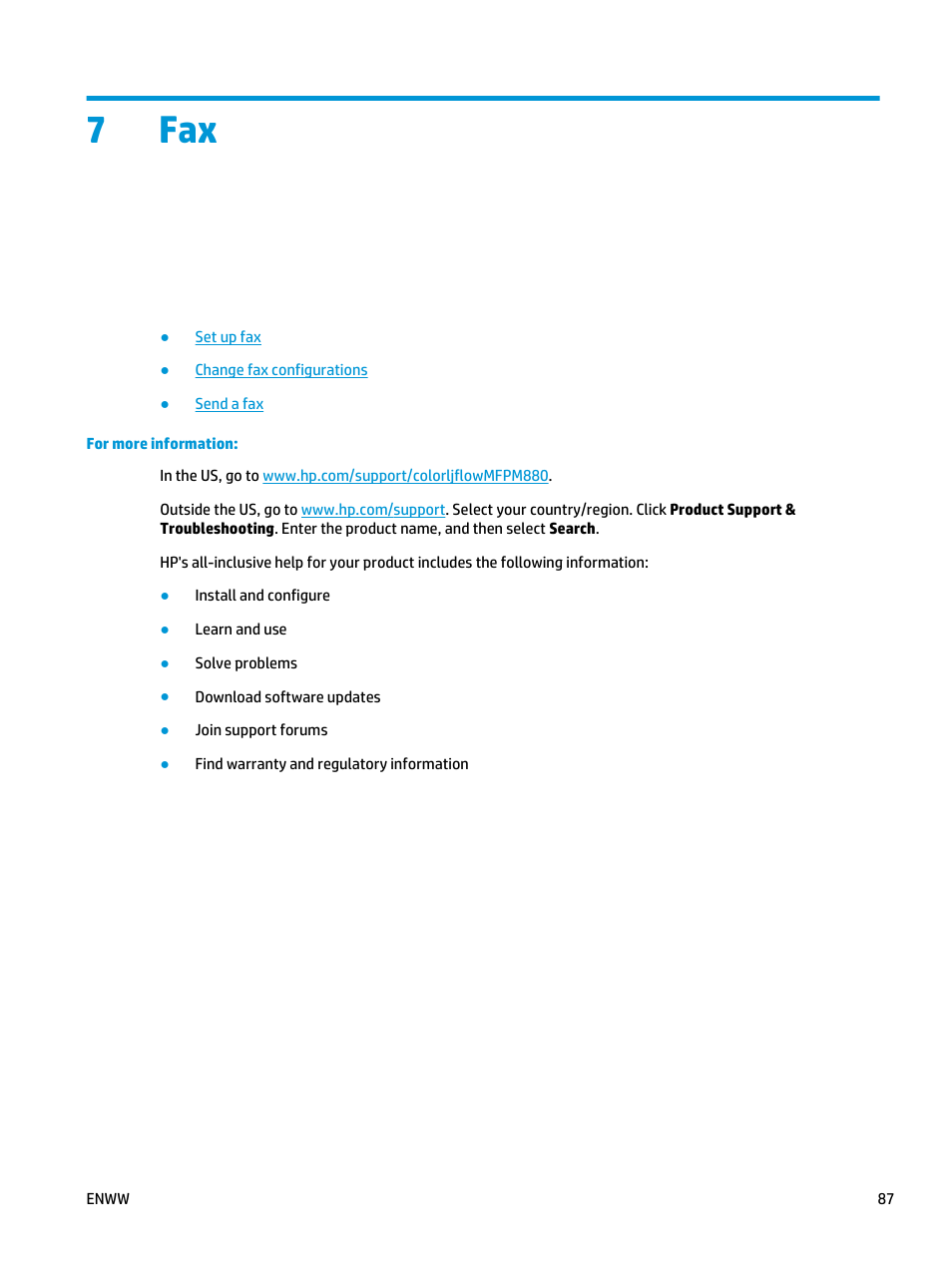 7 fax, 7fax | HP Color LaserJet Enterprise flow M880 Multifunction Printer series User Manual | Page 97 / 202