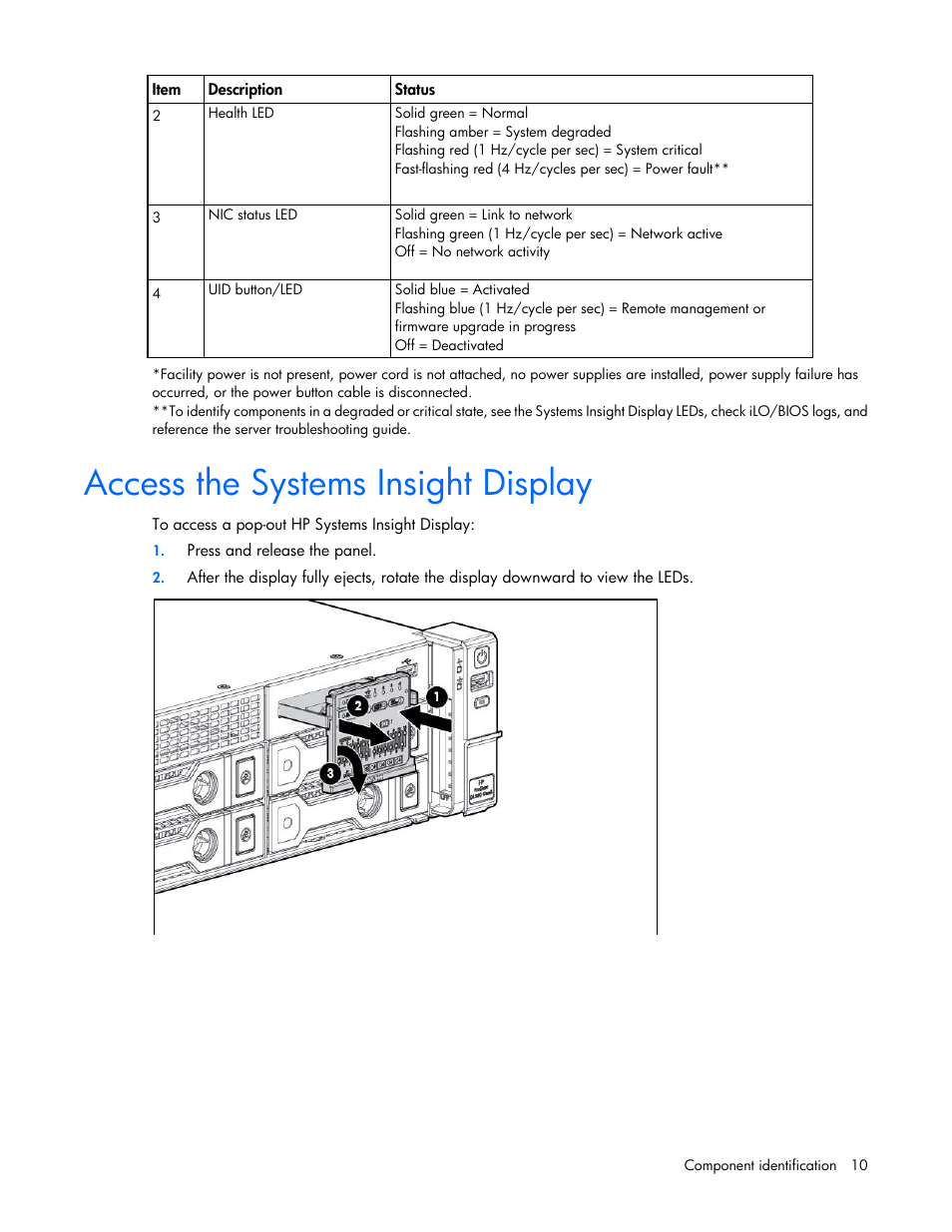 Access the systems insight display | HP ProLiant DL380p Gen8 Server User Manual | Page 10 / 134