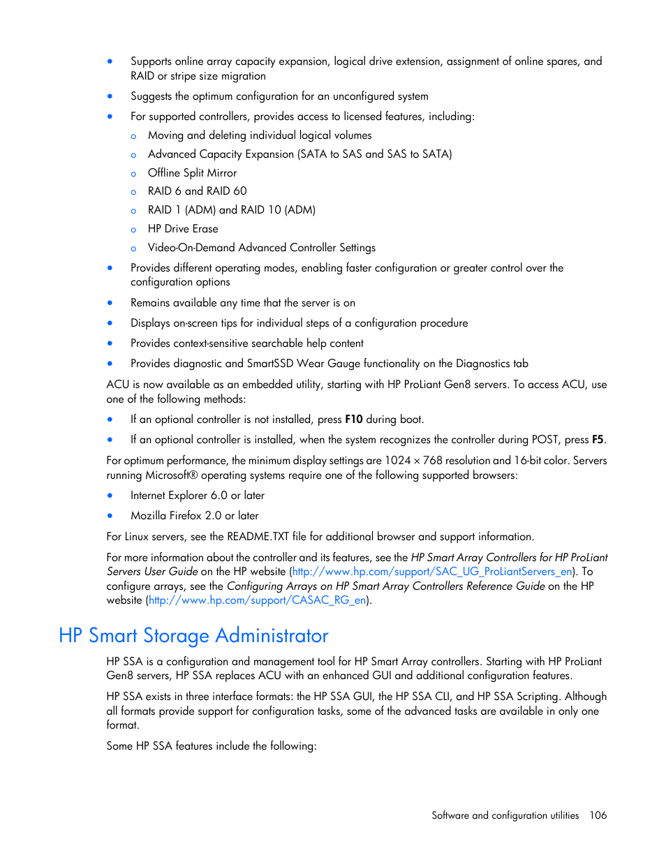 Hp smart storage administrator | HP ProLiant DL380p Gen8 Server User Manual | Page 106 / 134