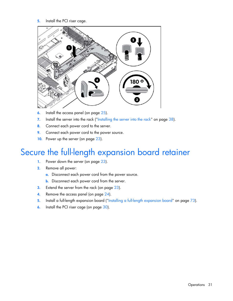 Secure the full-length expansion board retainer | HP ProLiant DL380p Gen8 Server User Manual | Page 31 / 134