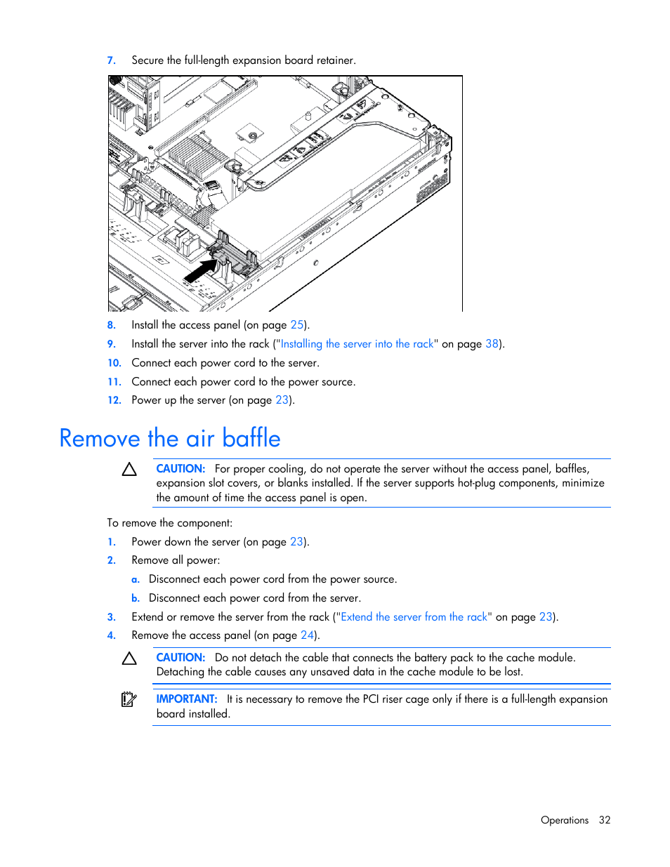 Remove the air baffle | HP ProLiant DL380p Gen8 Server User Manual | Page 32 / 134