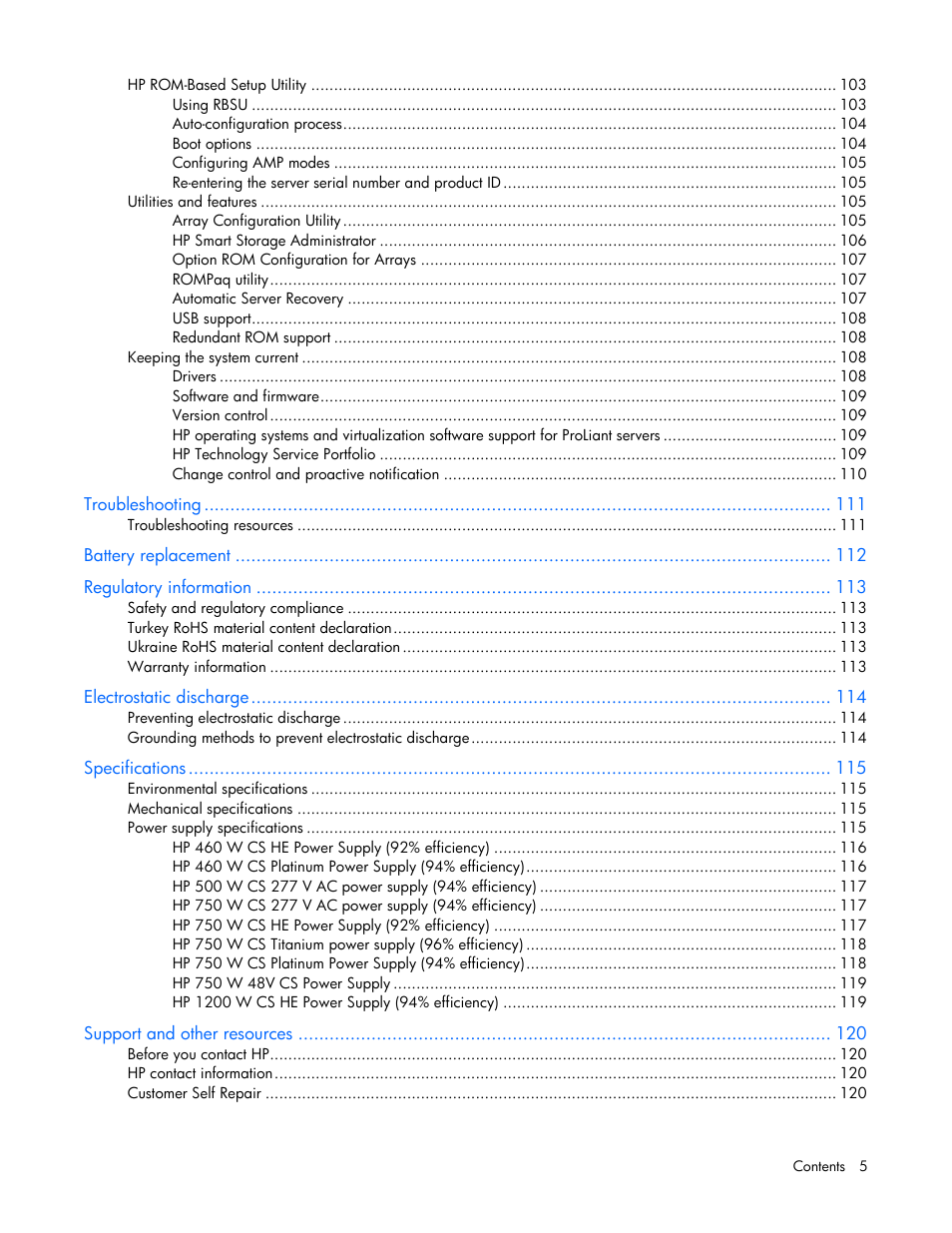 HP ProLiant DL380p Gen8 Server User Manual | Page 5 / 134