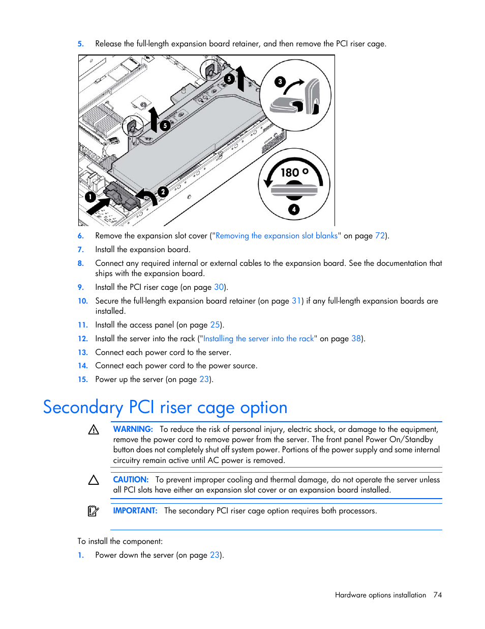 Secondary pci riser cage option | HP ProLiant DL380p Gen8 Server User Manual | Page 74 / 134