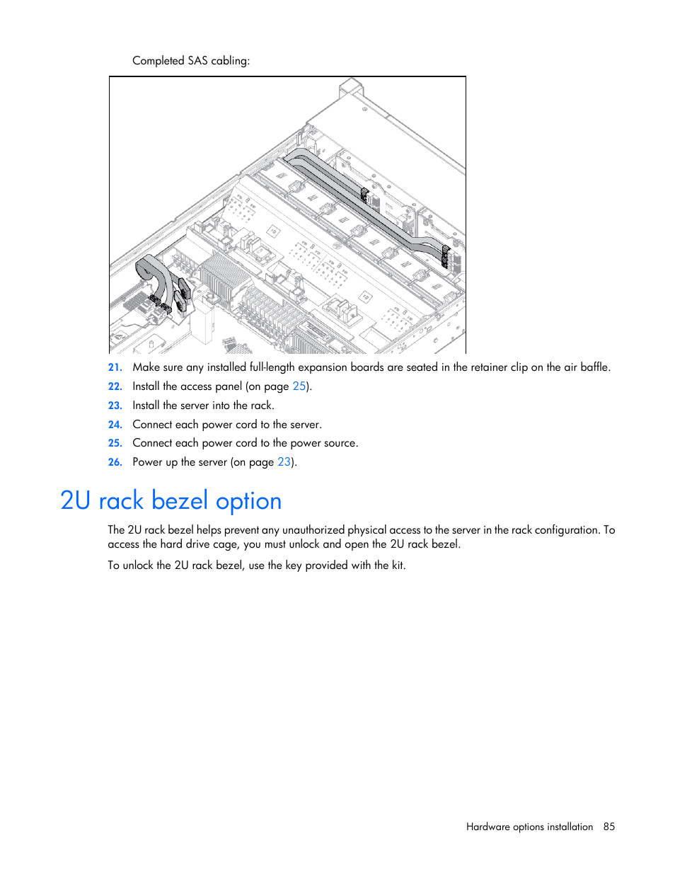 2u rack bezel option | HP ProLiant DL380p Gen8 Server User Manual | Page 85 / 134