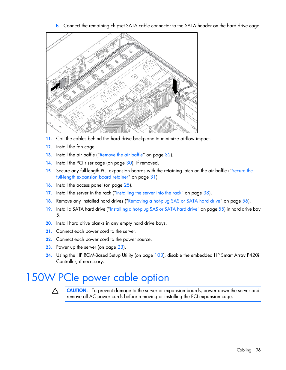 150w pcie power cable option | HP ProLiant DL380p Gen8 Server User Manual | Page 96 / 134