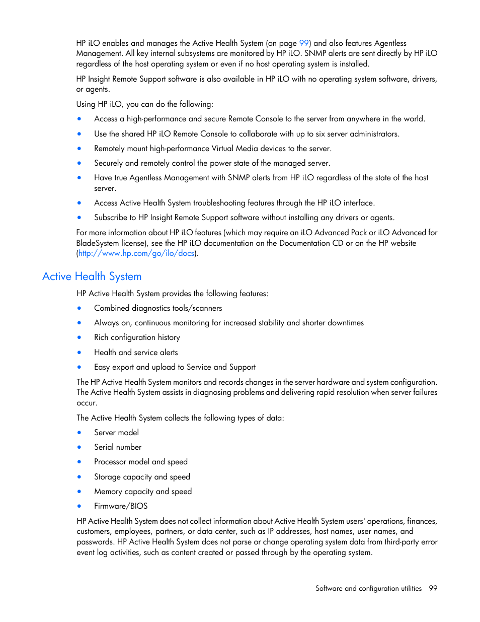 Active health system | HP ProLiant DL380p Gen8 Server User Manual | Page 99 / 134