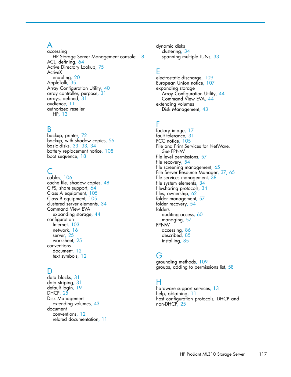 Index | HP ProLiant ML310 G3 Storage Server User Manual | Page 117 / 119