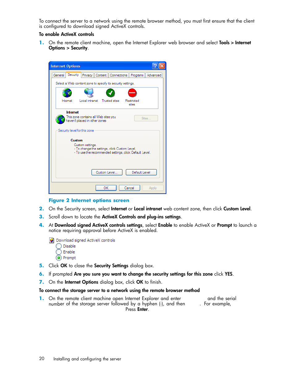 Internet options screen | HP ProLiant ML310 G3 Storage Server User Manual | Page 20 / 119