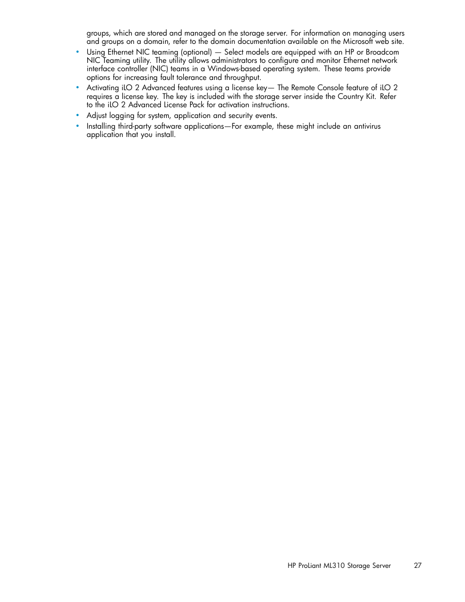 HP ProLiant ML310 G3 Storage Server User Manual | Page 27 / 119