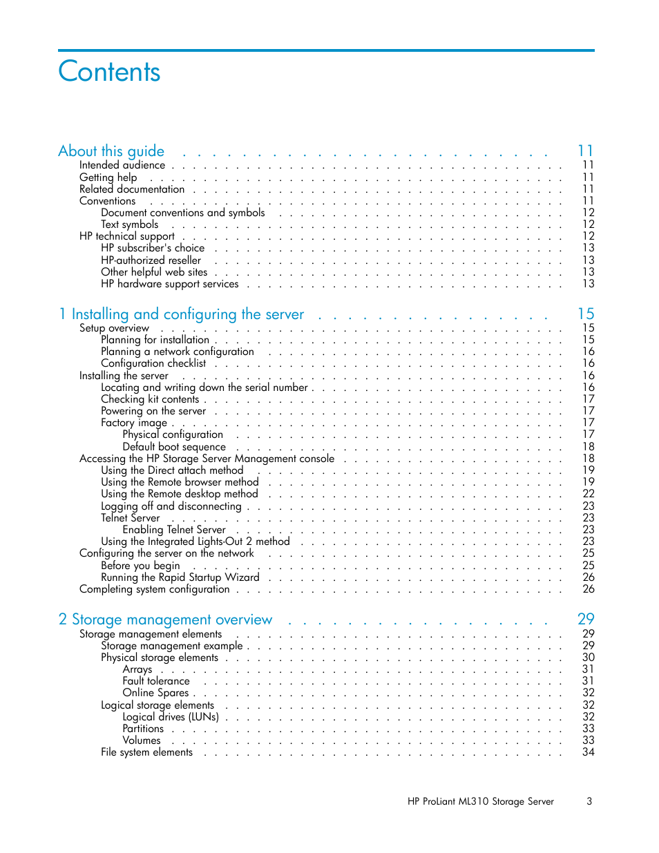 HP ProLiant ML310 G3 Storage Server User Manual | Page 3 / 119