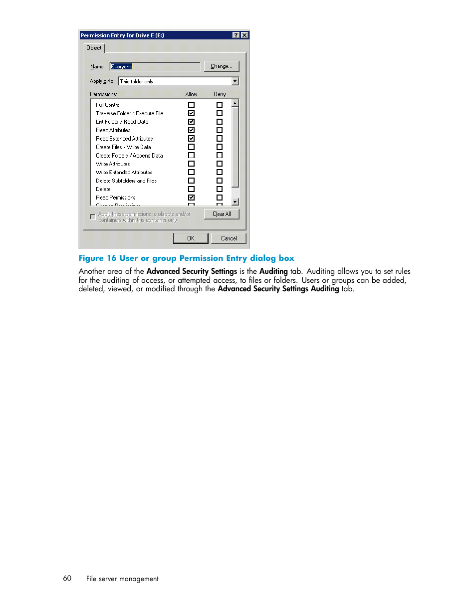 User or group permission entry dialog box, Figure 16 | HP ProLiant ML310 G3 Storage Server User Manual | Page 60 / 119