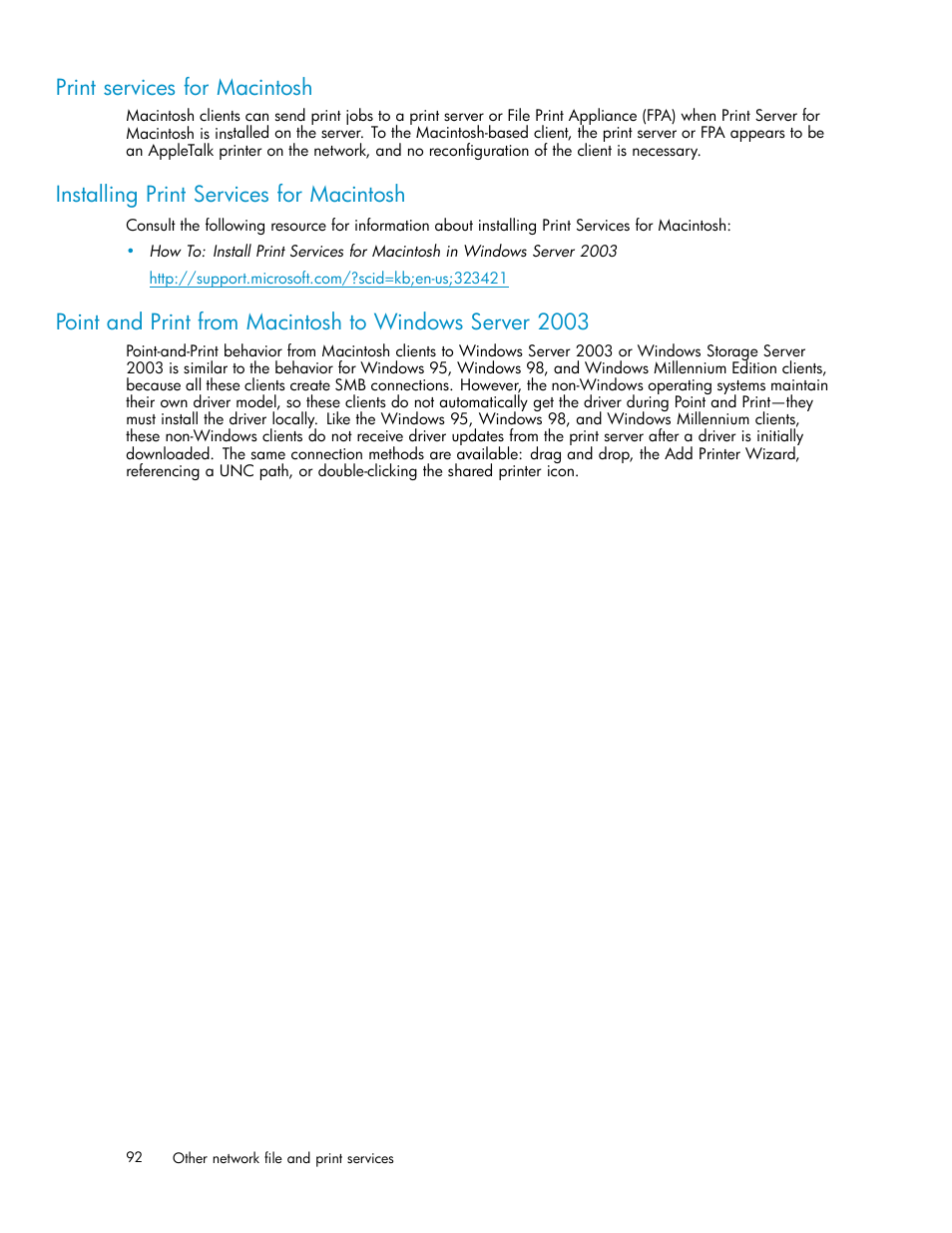 Print services for macintosh, Installing print services for macintosh | HP ProLiant ML310 G3 Storage Server User Manual | Page 92 / 119