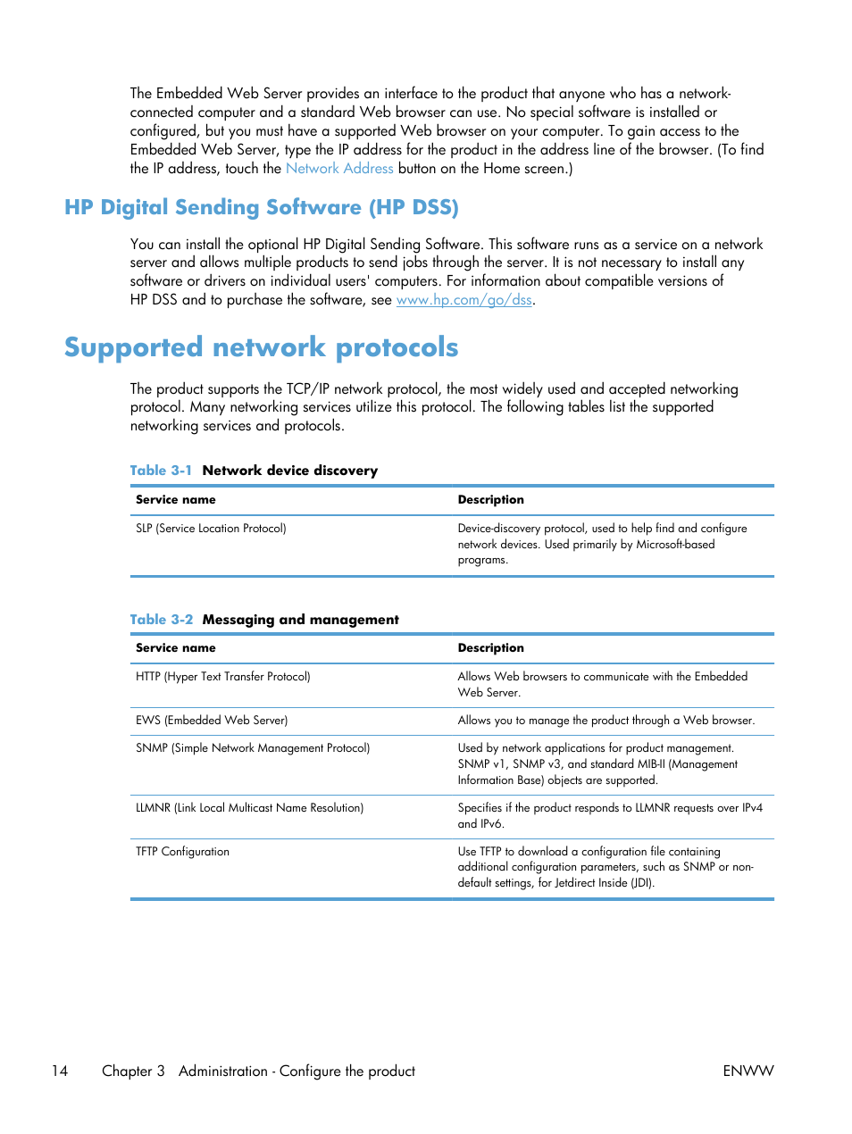 Hp digital sending software (hp dss), Supported network protocols | HP Digital Sender Flow 8500 fn1 Document Capture Workstation series User Manual | Page 22 / 110