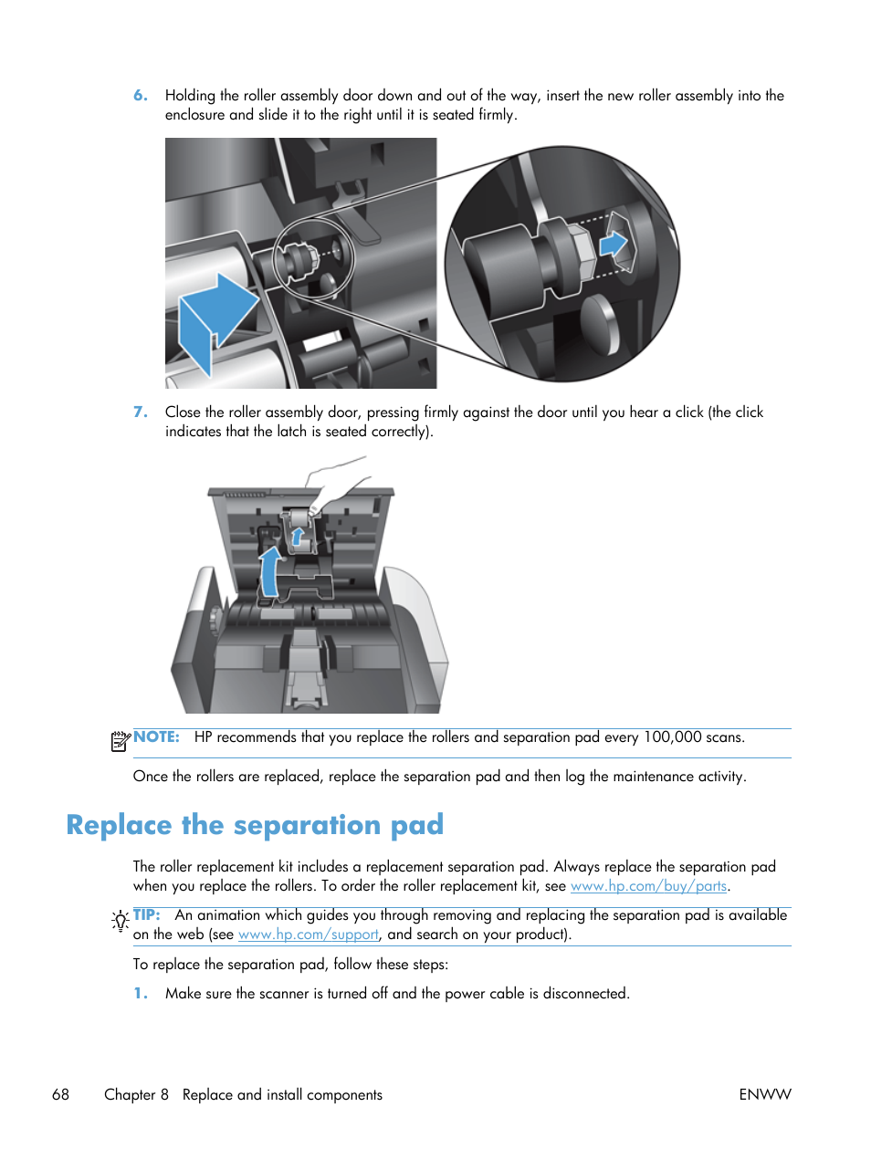 Replace the separation pad | HP Digital Sender Flow 8500 fn1 Document Capture Workstation series User Manual | Page 76 / 110