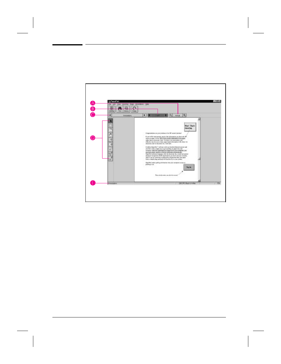 Annotation tool bar 56, Image 56, Cut selections 56 | Document navigator 56, Enlarging image 56, 57, Color 56, Enlarging 56, 57, Reducing 56, 57, Resolution 56, Scrolling between 56 | HP Network Scanjet 5 Scanner series User Manual | Page 56 / 140