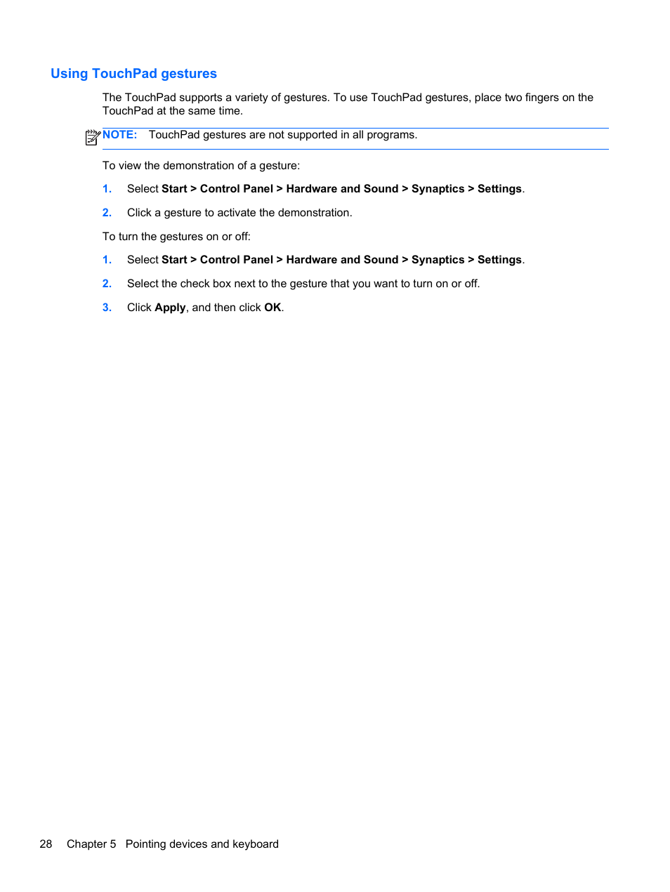 Using touchpad gestures | HP Pavilion dv7-6c73ca Entertainment Notebook PC User Manual | Page 38 / 117