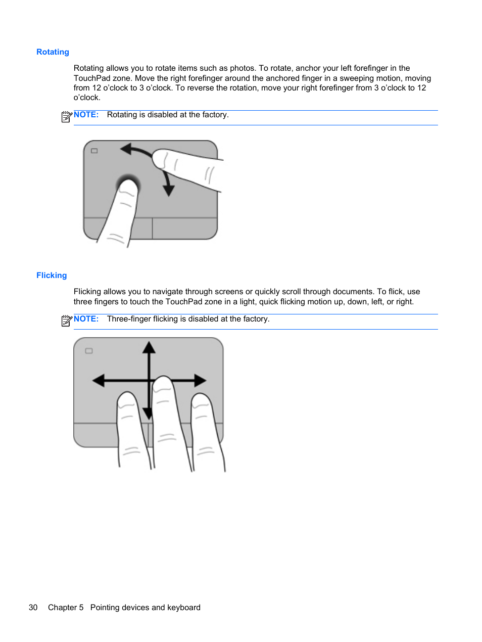 Rotating, Flicking, Rotating flicking | HP Pavilion dv7-6c73ca Entertainment Notebook PC User Manual | Page 40 / 117