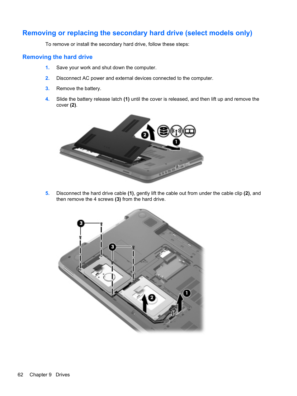 Removing the hard drive | HP Pavilion dv7-6c73ca Entertainment Notebook PC User Manual | Page 72 / 117