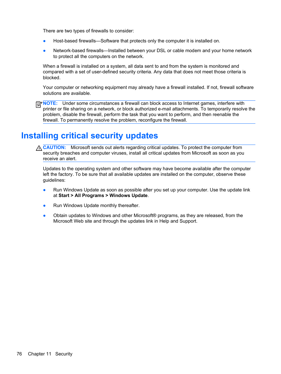 Installing critical security updates | HP Pavilion dv7-6c73ca Entertainment Notebook PC User Manual | Page 86 / 117