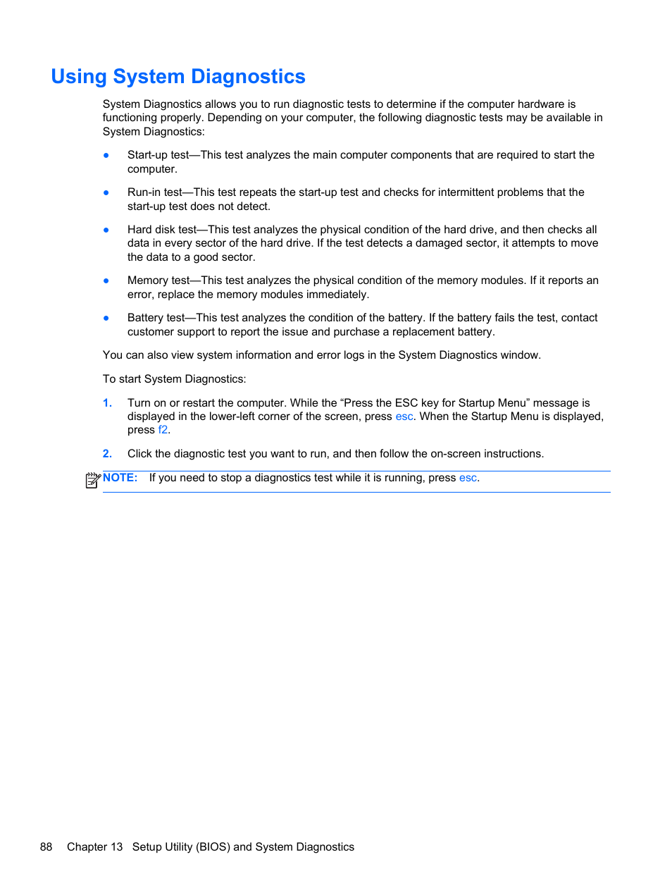 Using system diagnostics | HP Pavilion dv7-6c73ca Entertainment Notebook PC User Manual | Page 98 / 117