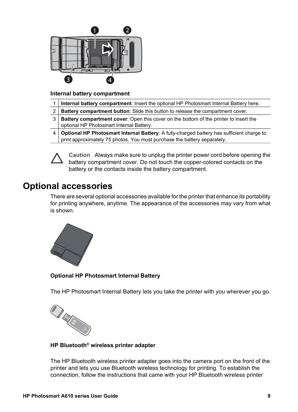 Optional accessories | HP Photosmart A617 Compact Photo Printer User Manual | Page 12 / 70