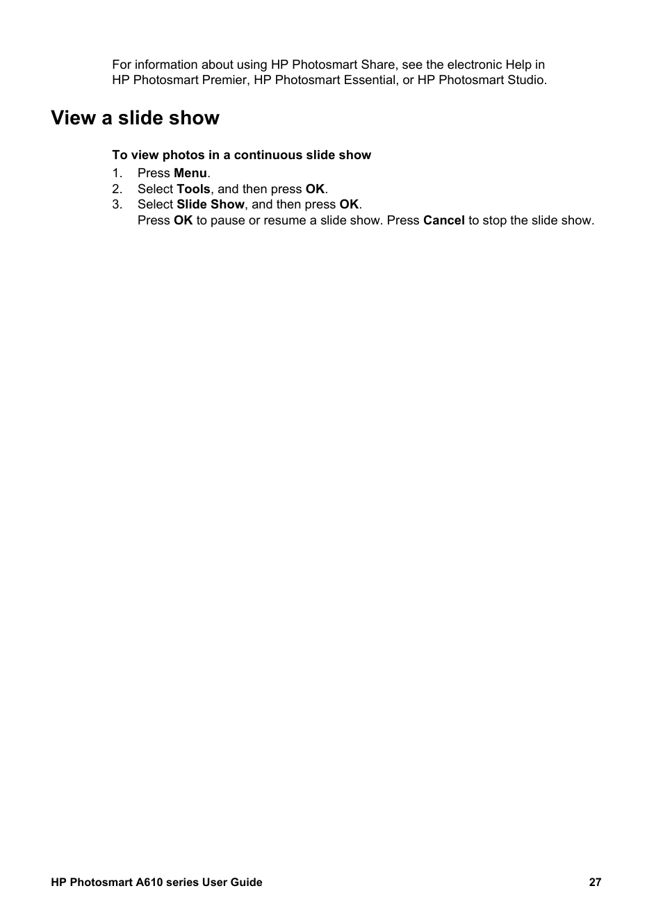 View a slide show | HP Photosmart A617 Compact Photo Printer User Manual | Page 30 / 70