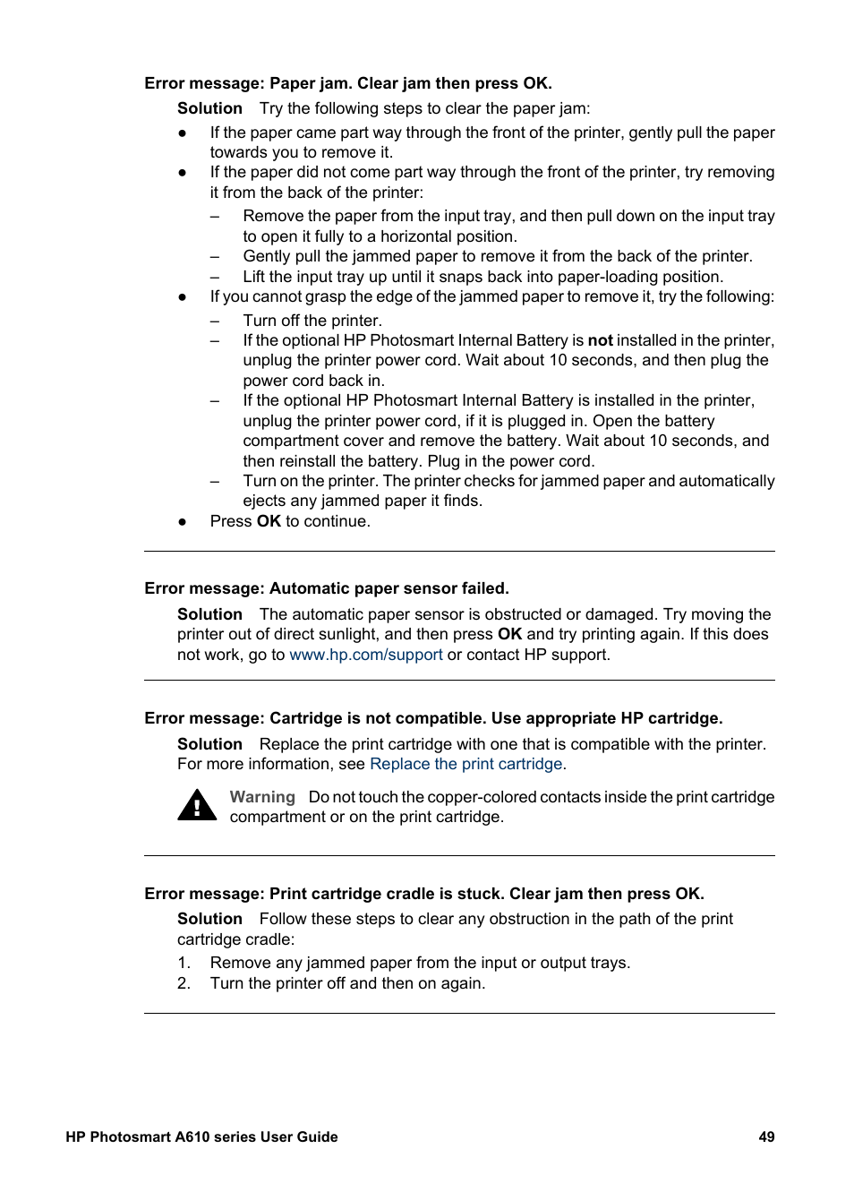 HP Photosmart A617 Compact Photo Printer User Manual | Page 52 / 70